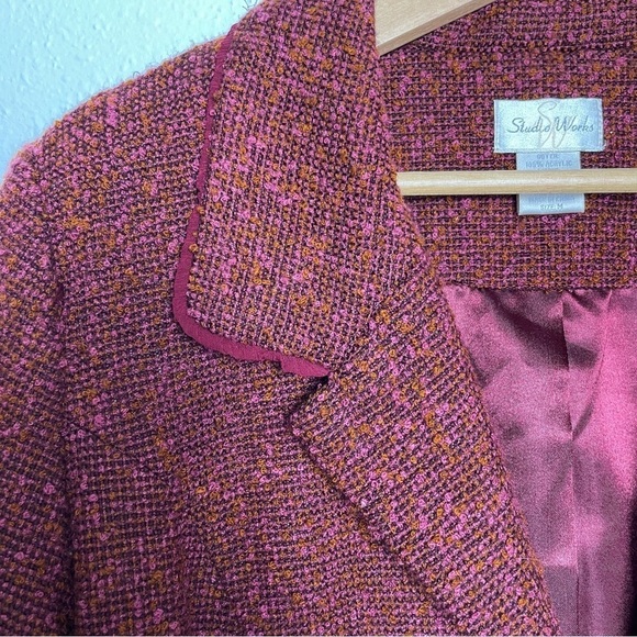 VTG Studio works pink & red tweed style blazer/jacket with tulle ruffle details - Picture 6 of 8